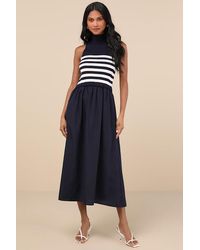 Lulus - Confident Cues Striped Mixed Media Midi Dress - Lyst
