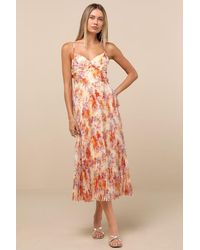 Lulus - Alondra Multi Floral Pleated Midi Dress - Lyst