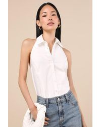 Lulus - Aeres Button-Front Collared Halter Bodysuit - Lyst