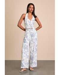 Lulus - Amarae Ivory And Floral Print Wide-Leg Trouser Pants - Lyst