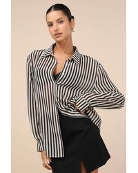 Lulus - Styled Perfection Cream And Striped Button-Up Collared Top - Lyst