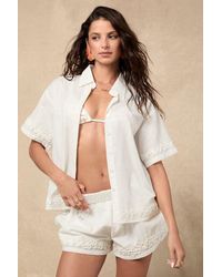 SNDY'S - Ines Linen Embroidered Swim Cover-Up Top - Lyst