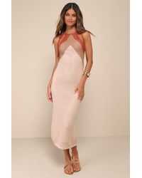 Lulus - Cancun Calling Multi Crochet Halter Midi Sweater Dress - Lyst