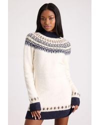 Lulus - Nina Ivory And Fair Isle Sweater Mini Dress - Lyst