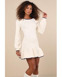 Lulus - Coziest Poise Cable Knit Long Sleeve Sweater Mini Dress - Lyst