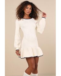 Lulus - Coziest Poise Cable Knit Long Sleeve Sweater Mini Dress - Lyst