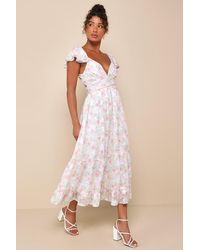 Lulus - Adorable Reverie Multi Floral Lace-Up Backless Midi Dress - Lyst