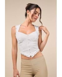 Lulus - Lasting Cuteness Lace Ruffled Button-Front Crop Top - Lyst