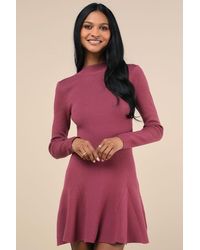 Lulus - Adorable Intentions Mock Neck A-Line Mini Sweater Dress - Lyst