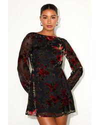 Lulus - Marwella Burnout Velvet Backless Long Sleeve Mini Dress - Lyst