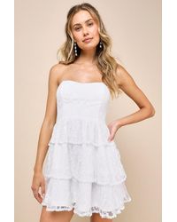 Lulus - Sweet Perception Lace Strapless Tiered Mini Dress - Lyst