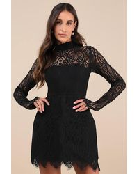 Lulus - Gorgeous Attraction Lace Structured Long Sleeve Mini Dress - Lyst