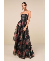 Lulus - Truly Extraordinary Floral Organza Strapless Maxi Dress - Lyst