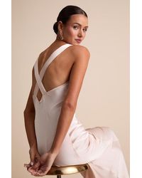 Lulus - Ellena Blush Satin Slip Midi Dress - Lyst