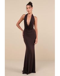 Lulus - Eye-Catching Silhouette Dark Cowl Neck Halter Maxi Dress - Lyst