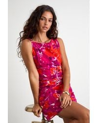Lulus - Roanes Floral Boat Neck Pleated Mini Dress - Lyst