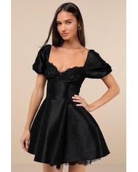 Lulus - Enchanting Presence Taffeta Lace Puff Sleeve Mini Dress - Lyst