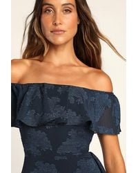 Lulus - Pretty Perfect Floral Burnout Off-The-Shoulder Midi Dress - Lyst