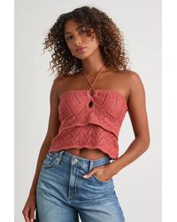 Lulus - Linden Rusty Rose Crochet Cutout Tiered Halter Top - Lyst