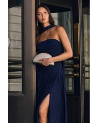 Lulus - Nellie Pleated Midi Dress And Scarf Set - Lyst