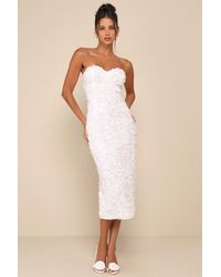 Lulus - Gorgeous Mentality 3D Floral Strapless Midi Dress - Lyst