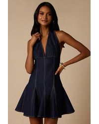 Lulus - Keira Dark Wash Denim Halter Mini Dress - Lyst