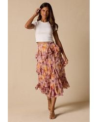 Lulus - Pavinna Floral Print Tiered Ruffle Maxi Skirt - Lyst
