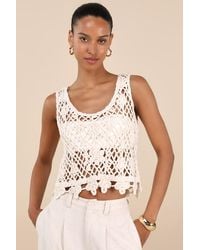 Lulus - Taisia Cream Sheer Crochet Knit Tank Top - Lyst
