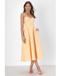 Lulus - Meet For Tea Jacquard Bustier Midi Dress With Pockets - Lyst