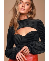 Lulus - Always Alluring Striped Velvet Cutout Bustier Bodysuit - Lyst