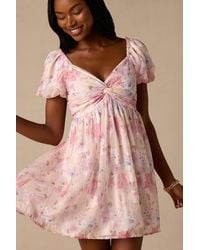 Lulus - Fresh Florals Cream Floral Print Puff Sleeve Mini Dress - Lyst