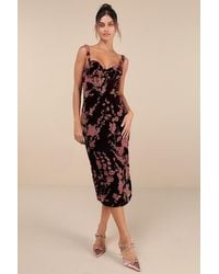 Lulus - Romantic Stunner Plum Floral Burnout Velvet Lace-Up Dress - Lyst