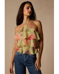 Lulus - Nolia Light Multi Floral Tiered Halter Top - Lyst
