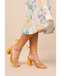 Lulus - Orlie Tangerine Strappy Lace-Up High Heel Sandals - Lyst