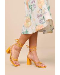 Lulus - Orlie Tangerine Strappy Lace-Up High Heel Sandals - Lyst