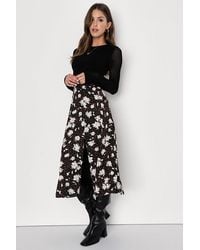 Lulus - Always Praiseworthy Floral Print Midi Skirt - Lyst