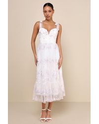 Lulus - Distinctly Sweet Floral Embroidered Tie-Strap Midi Dress - Lyst