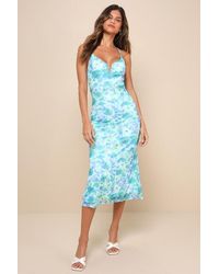 Lulus - Total Crush Floral Print Mesh Lace-Up Midi Dress - Lyst