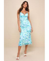 Lulus - Total Crush Floral Print Mesh Lace-Up Midi Dress - Lyst