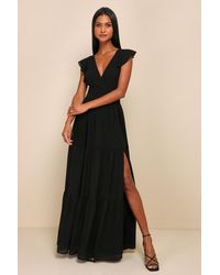 Lulus - Charming Success Tiered Lace-Up Backless Maxi Dress - Lyst