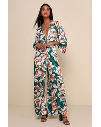 Lulus - From Sunrise Floral Print Wide-Leg Jumpsuit - Lyst