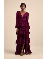 Lulus - Graceful Finesse Plum Pleated Long Sleeve Maxi Dress - Lyst