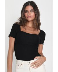 Lulus - Quintessential Muse Ribbed Short Sleeve Top - Lyst