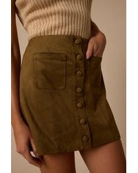 Lulus - Earnshaw Suede Button-Front Mini Skirt - Lyst
