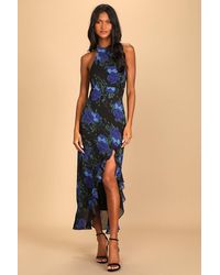 Lulus - Elegant Entrance Floral Print Halter Maxi Dress - Lyst