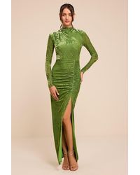 Lulus - Neilina Lime Velvet Jacquard Mock Neck Maxi Dress - Lyst