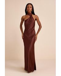Lulus - Madalena Dark Satin Cowl Back Maxi Dress - Lyst