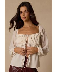 Lulus - Lemmie Chiffon Tie-Front Long Sleeve Top - Lyst