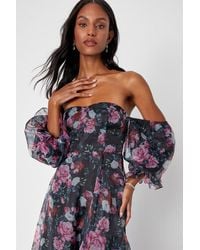 Lulus - True Excellence Floral Bustier Off-The-Shoulder Gown - Lyst