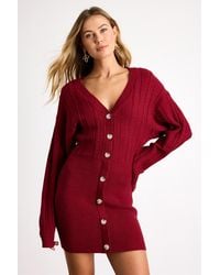 Lulus - Bowyn Cable Knit Button-Front Sweater Mini Dress - Lyst